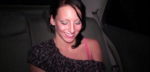  A girl is undressing in a car on the way to a public sex gang bang dogging orgy